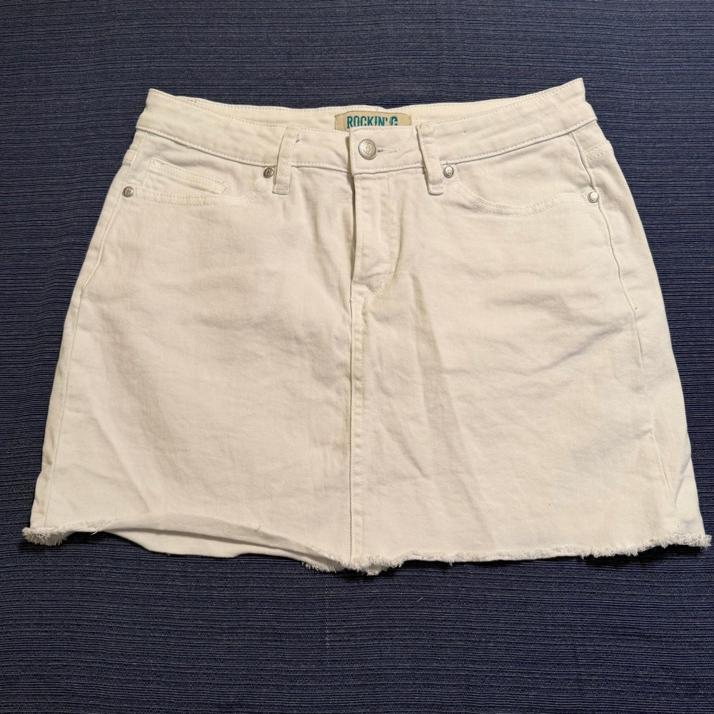 Rockin C Womens White Denim Mini Skirt Raw Hem Frayed MRC-K3013WH Size M